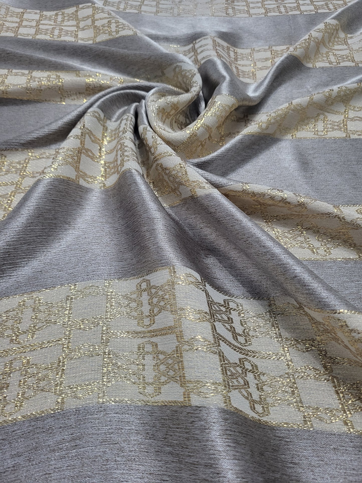 Tissu satin de soie "jawhara" tissé - Argent et Or