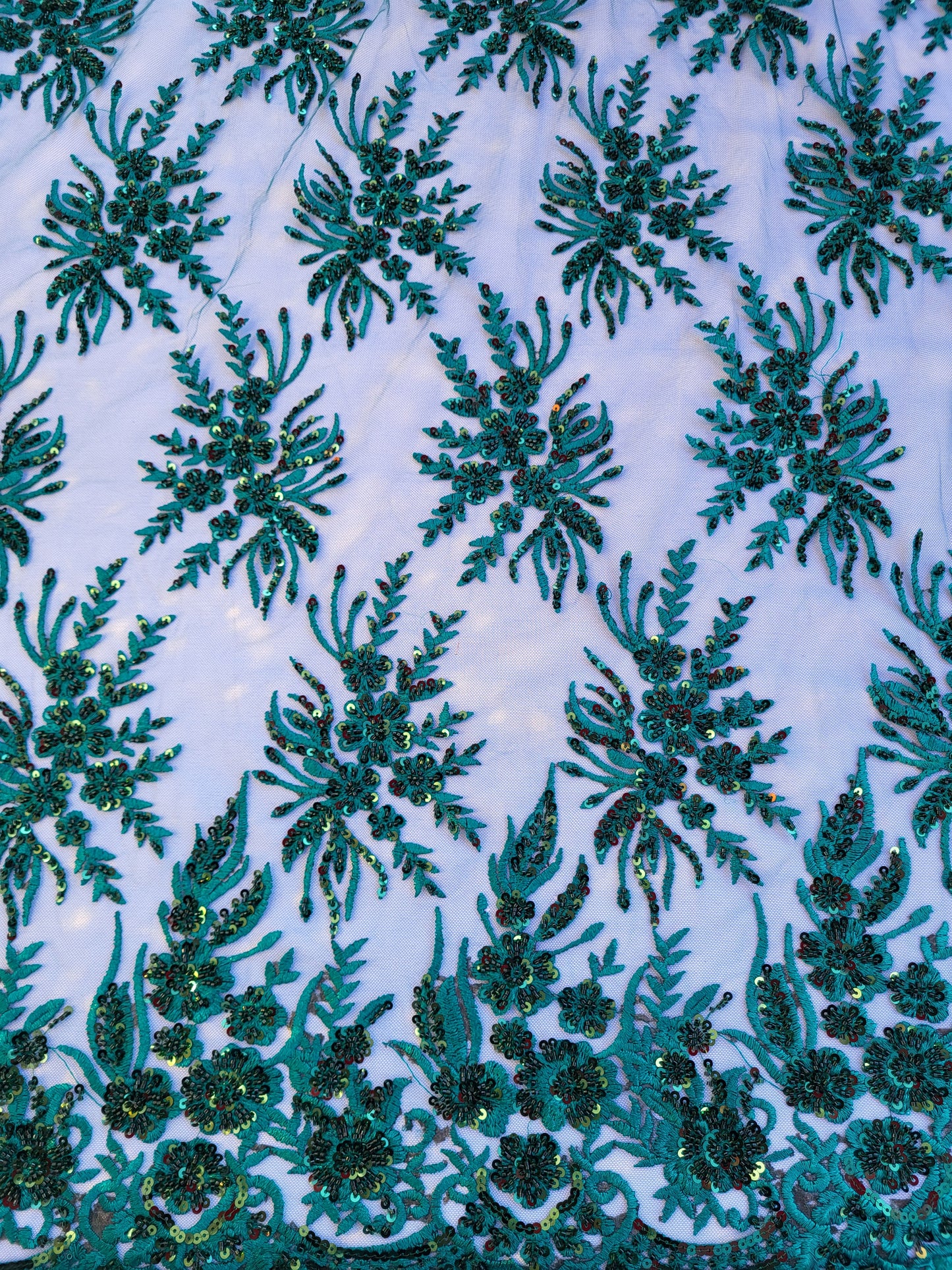 Tissu tulle perlé - vert émeraude