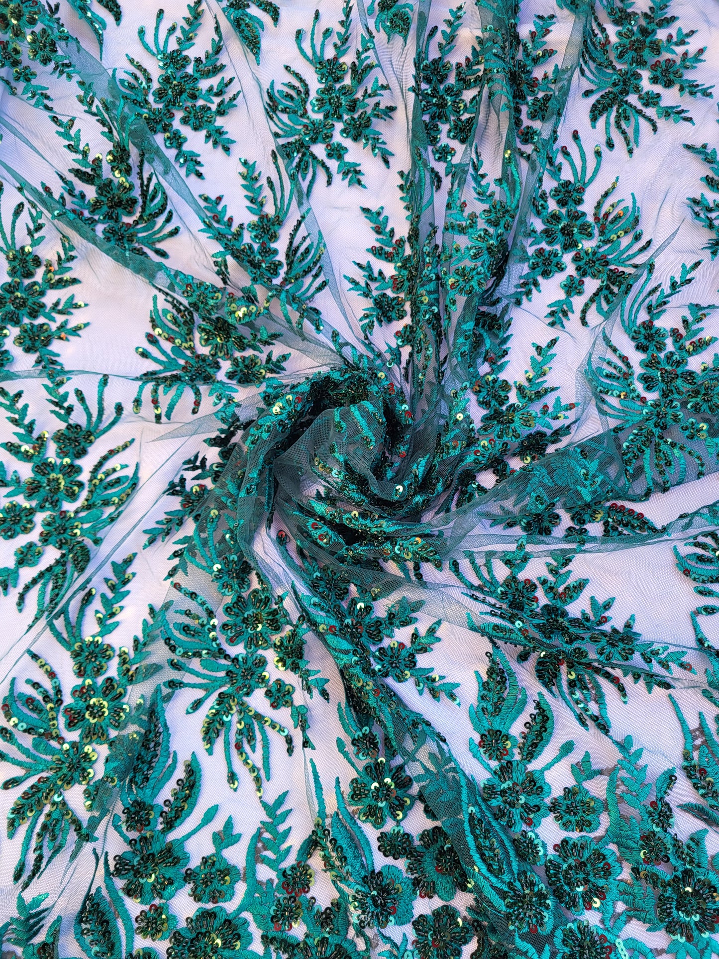 Tissu tulle perlé - vert émeraude