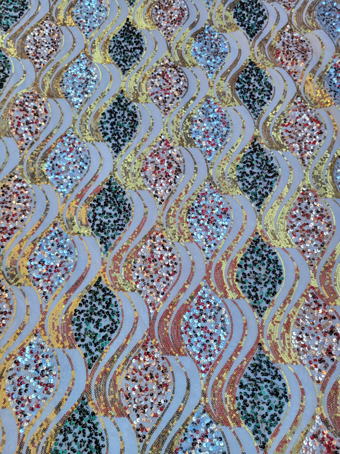 Tissu sequin sur base velours - argent -vert- Or