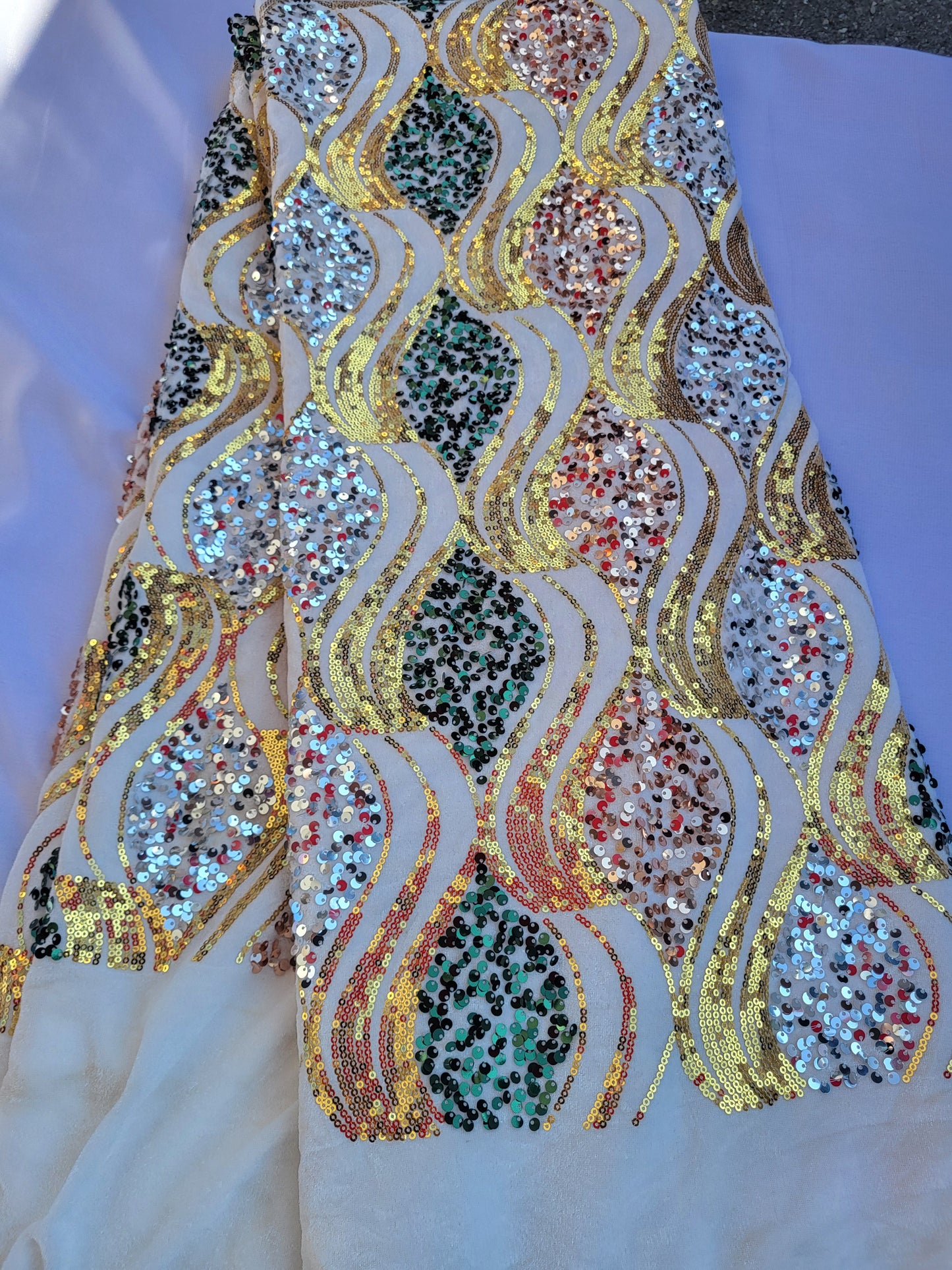 Tissu sequin sur base velours - argent -vert- Or