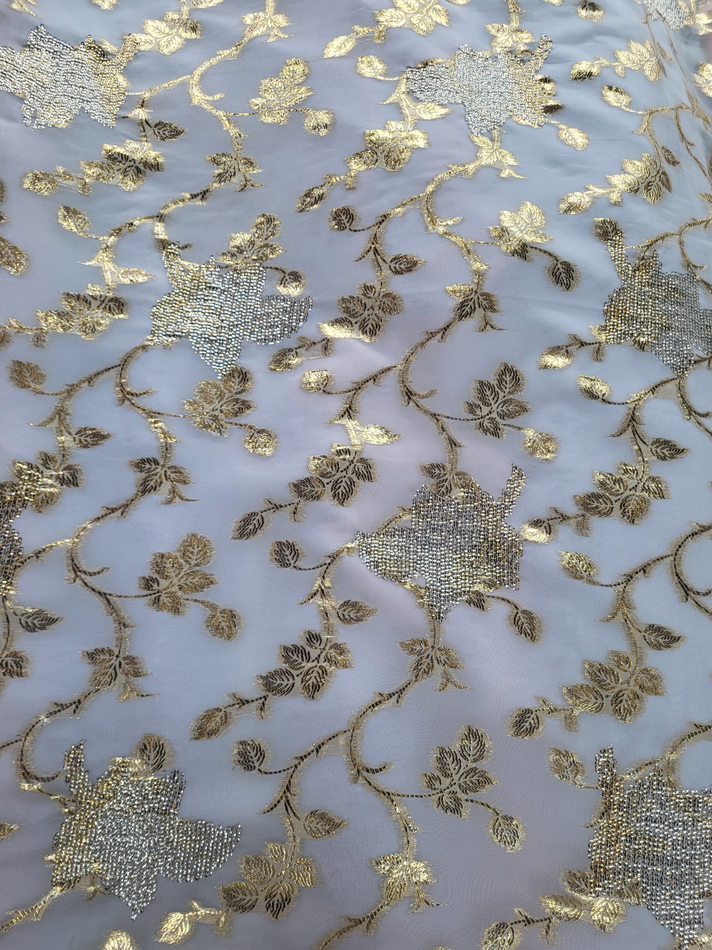 Tissu mousseline de soie "tlija" tissée - Blanc et Or
