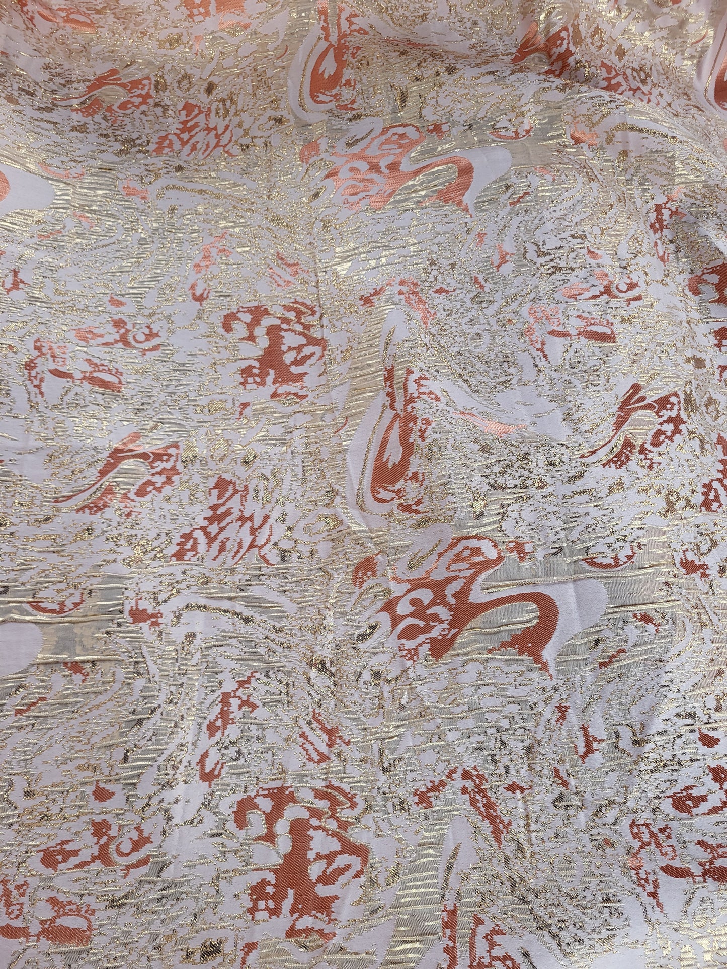Tissu "Brocart" tissée - Saumon et Or