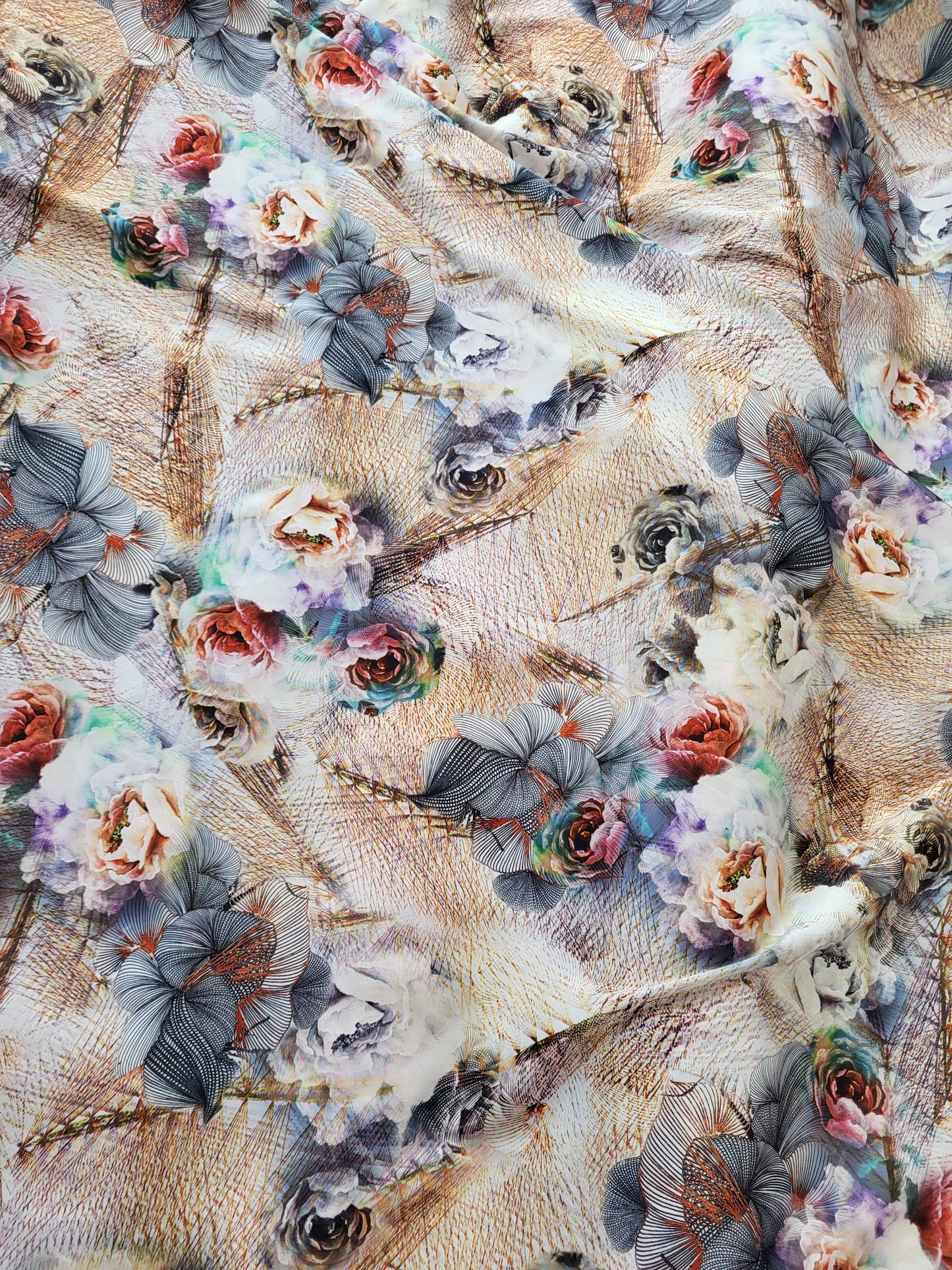 Tissu satin imprimé fleuri -