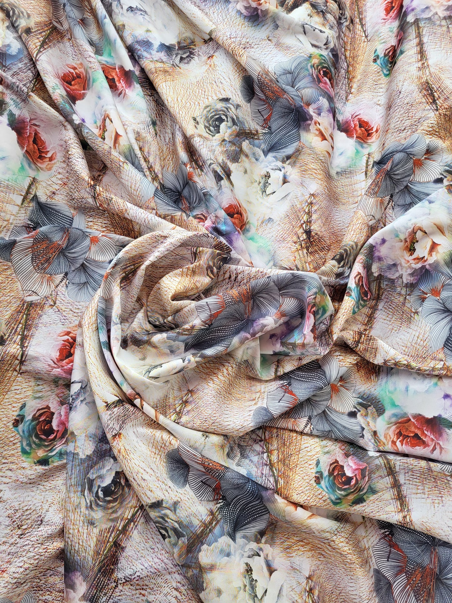 Tissu satin imprimé fleuri -