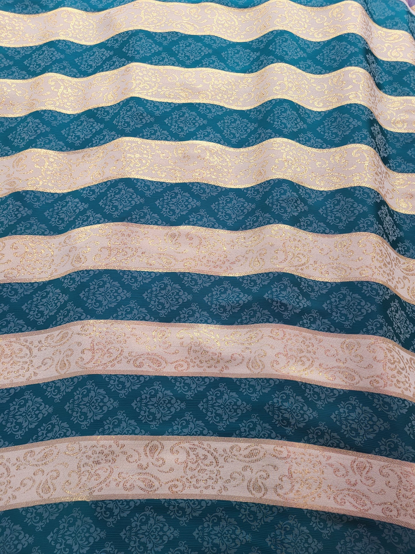 Tissu satin de soie "jawhara" tissé - Bleu canard et Or