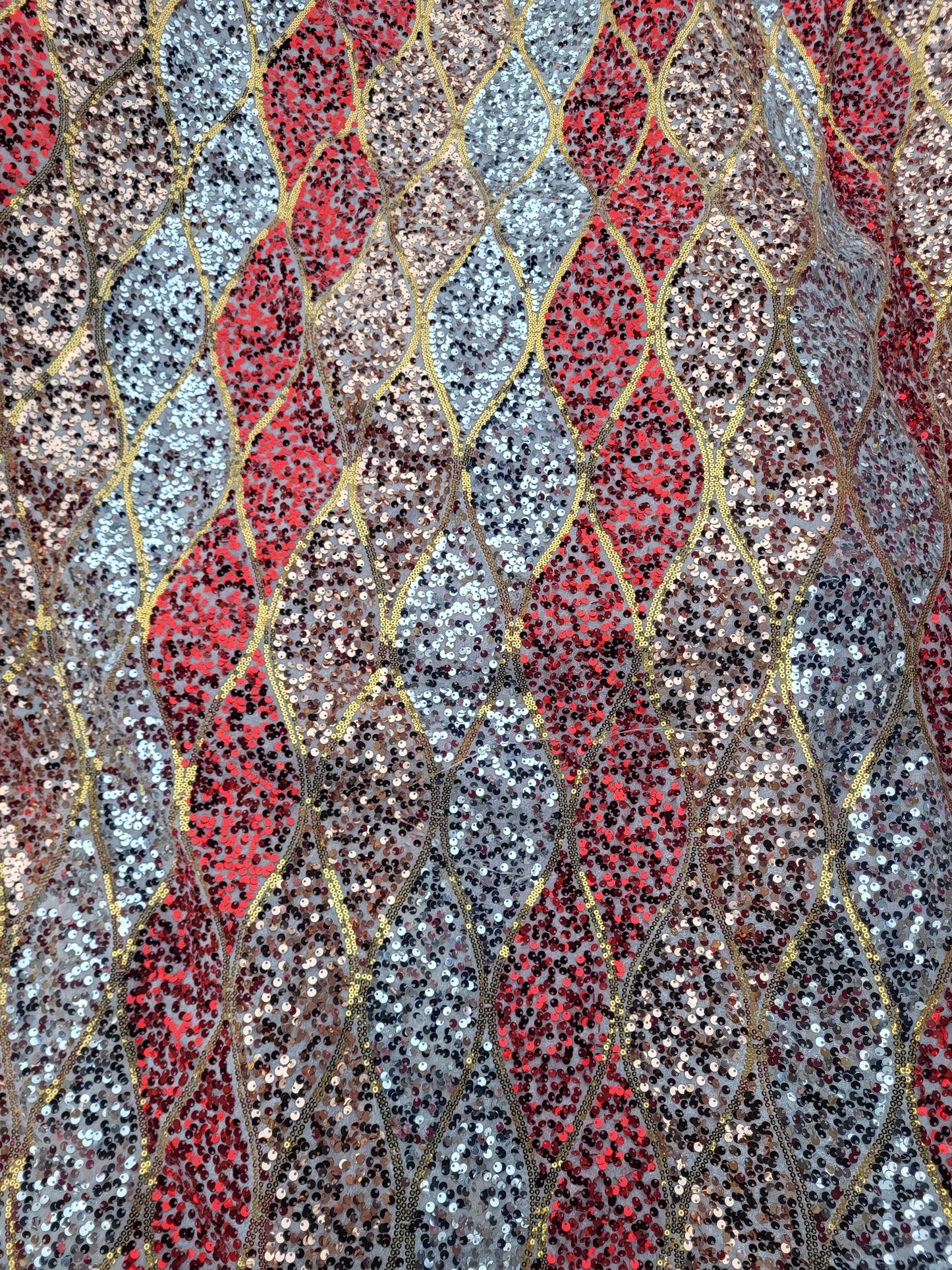 Tissu sequin sur base velours - Rouge