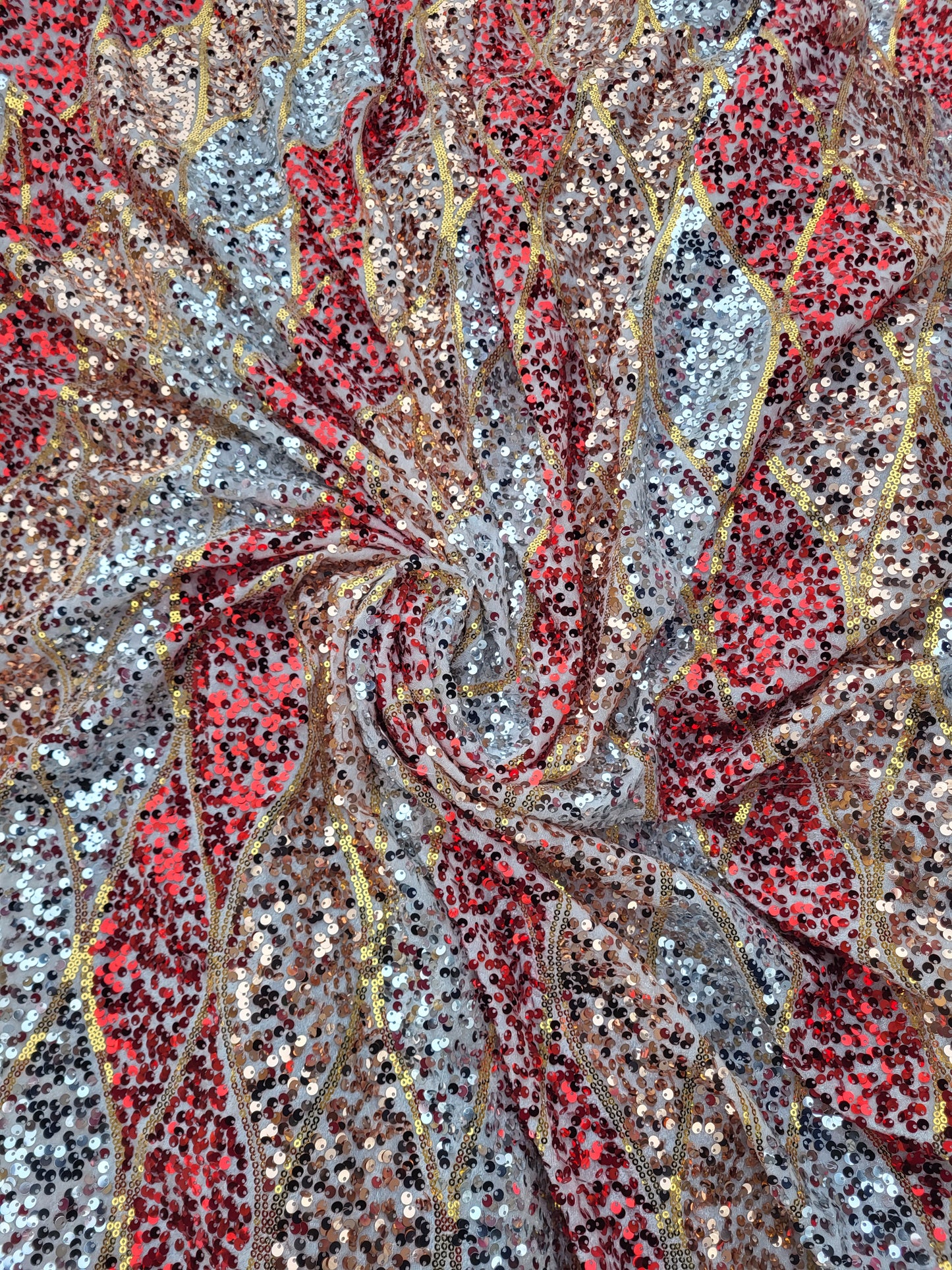Tissu sequin sur base velours - Rouge