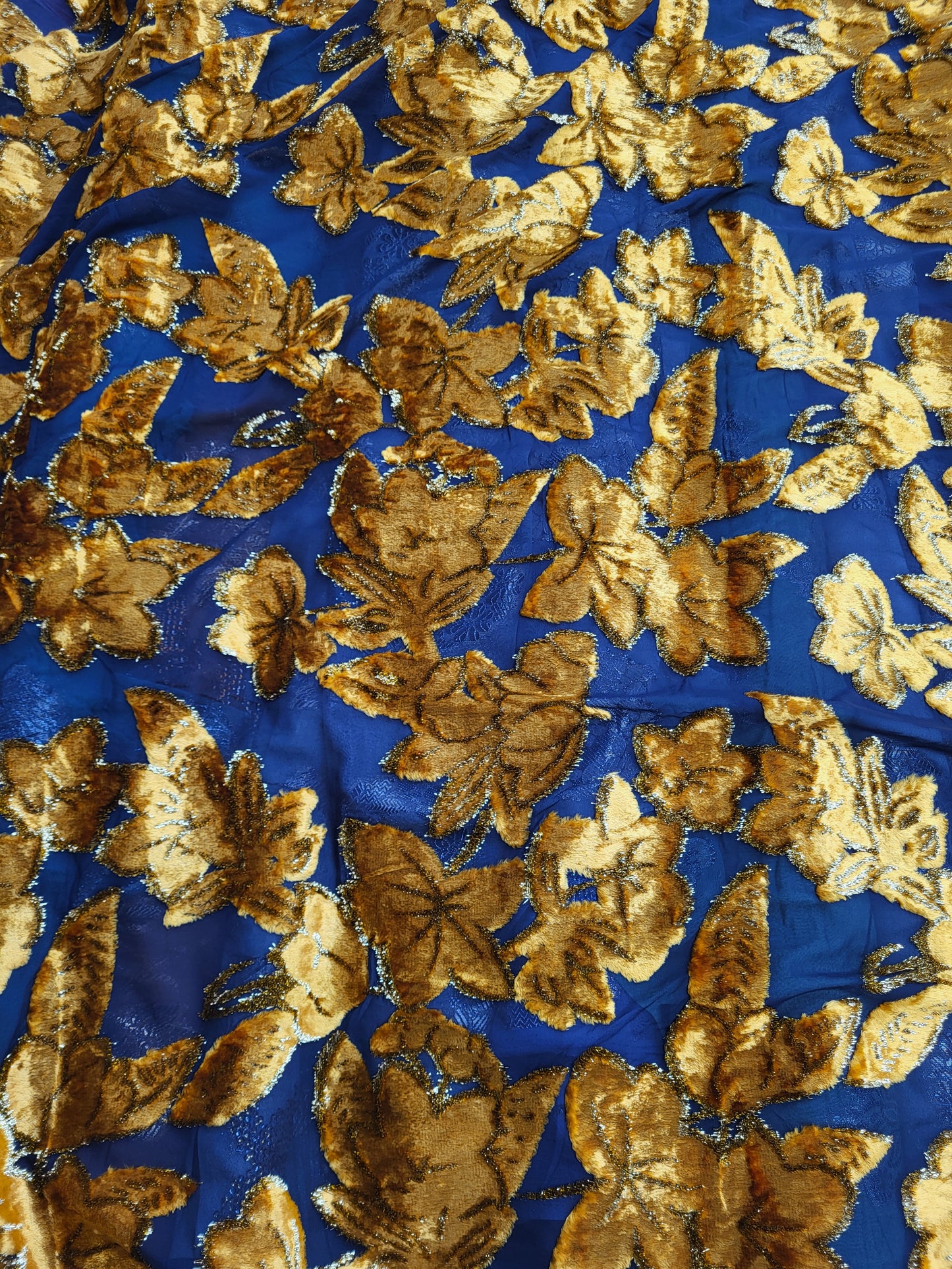 Tissu mousseline à motifs velours "tlija" tissée - jaune moutarde et Or