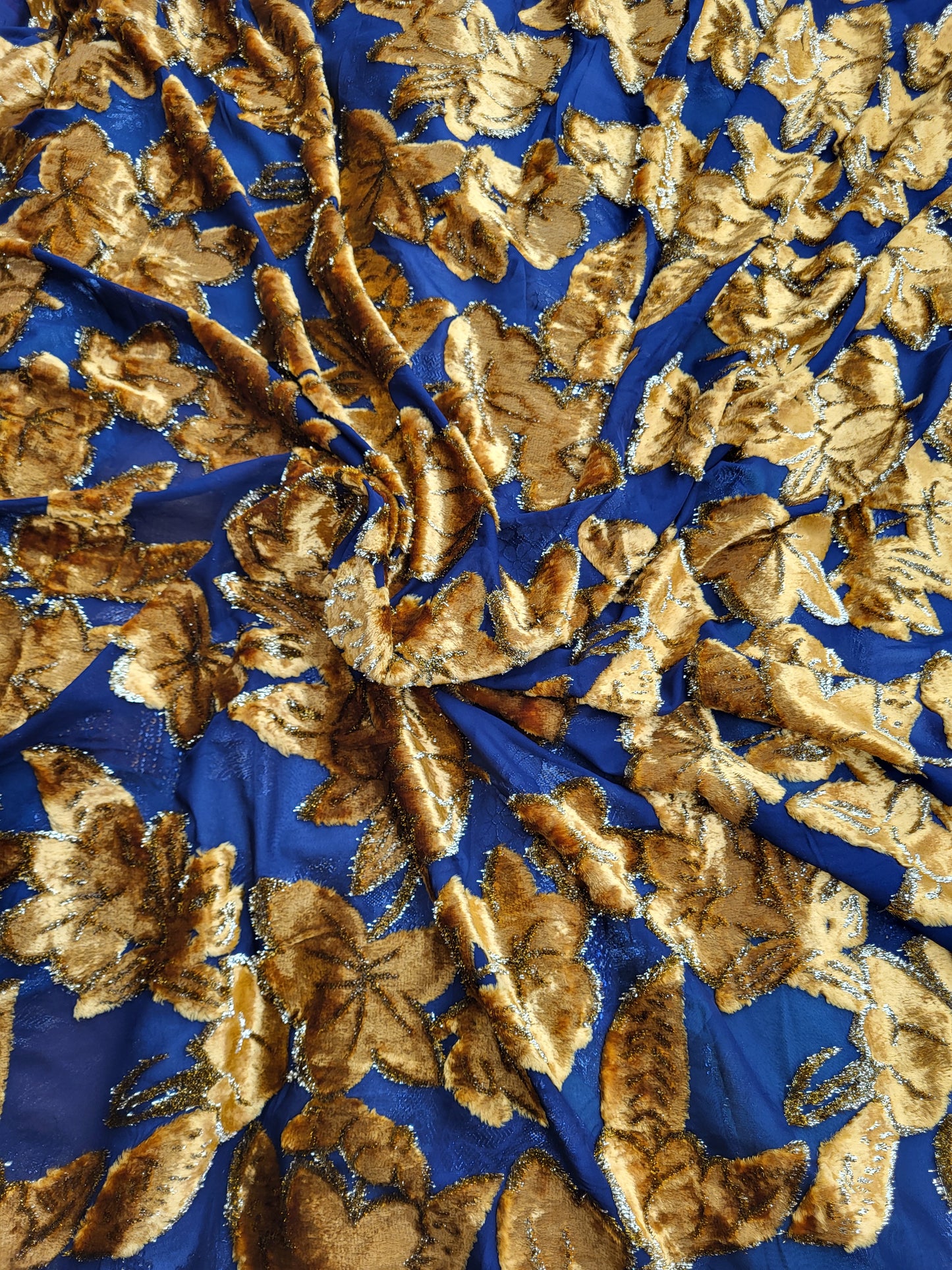 Tissu mousseline à motifs velours "tlija" tissée - jaune moutarde et Or