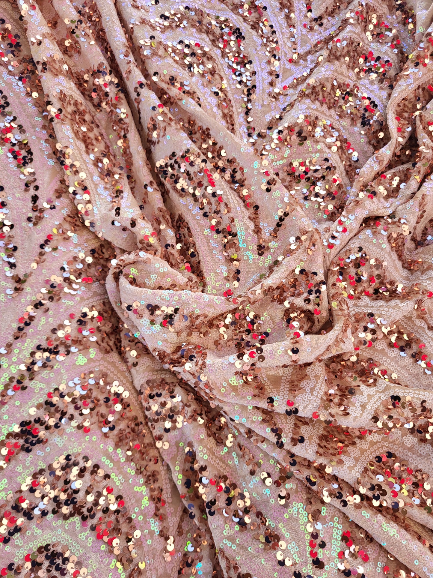 Tissu sequin sur base velours - Beige