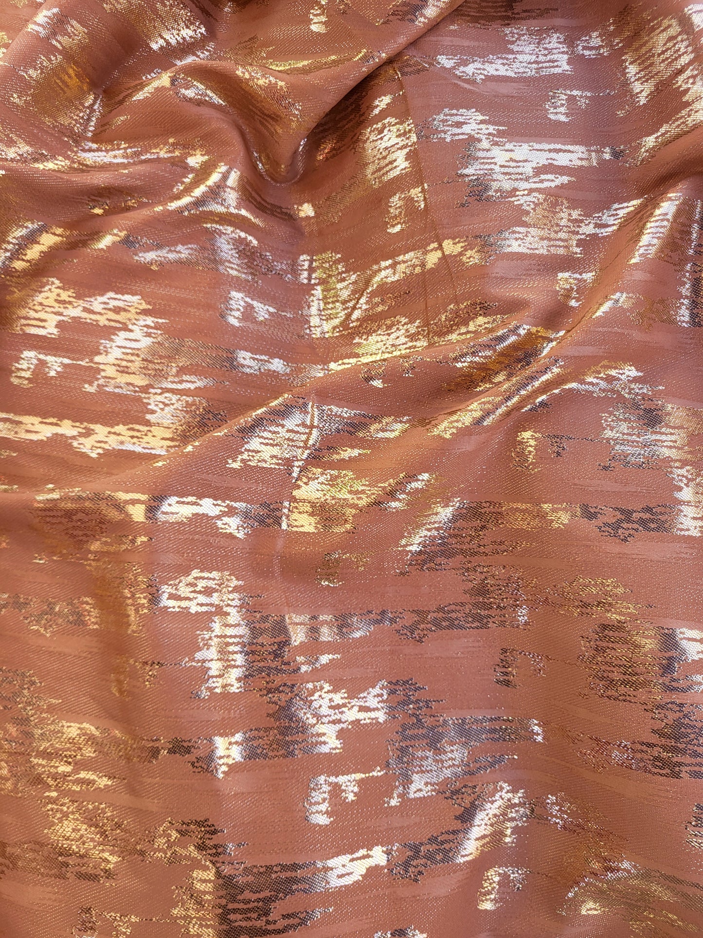 Tissu jacquard de soie tissé - Camel et Or