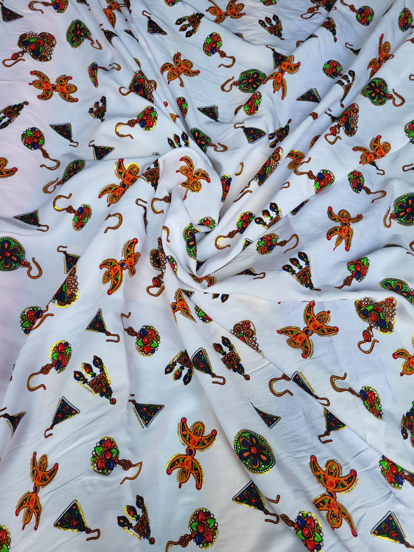 Tissu coton viscose Blanc à motifs berbère -
