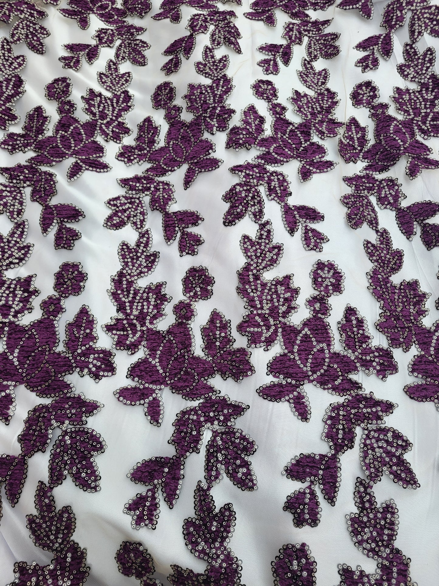 Tissu dentelle à strass - Violet et Or