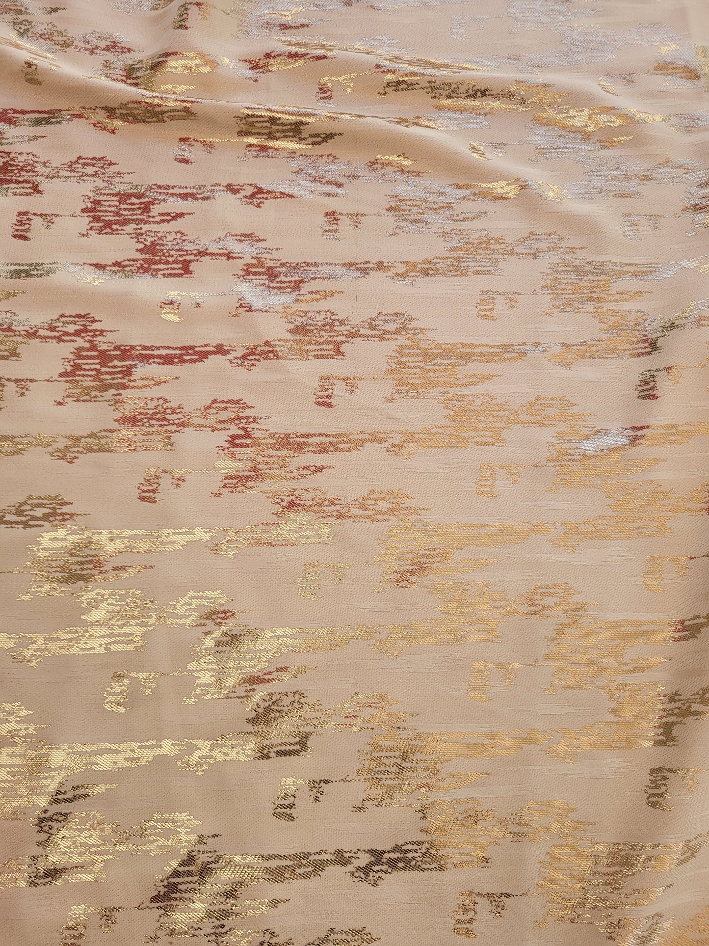 Tissu jacquard de soie tissé - Blanc cassé et Or