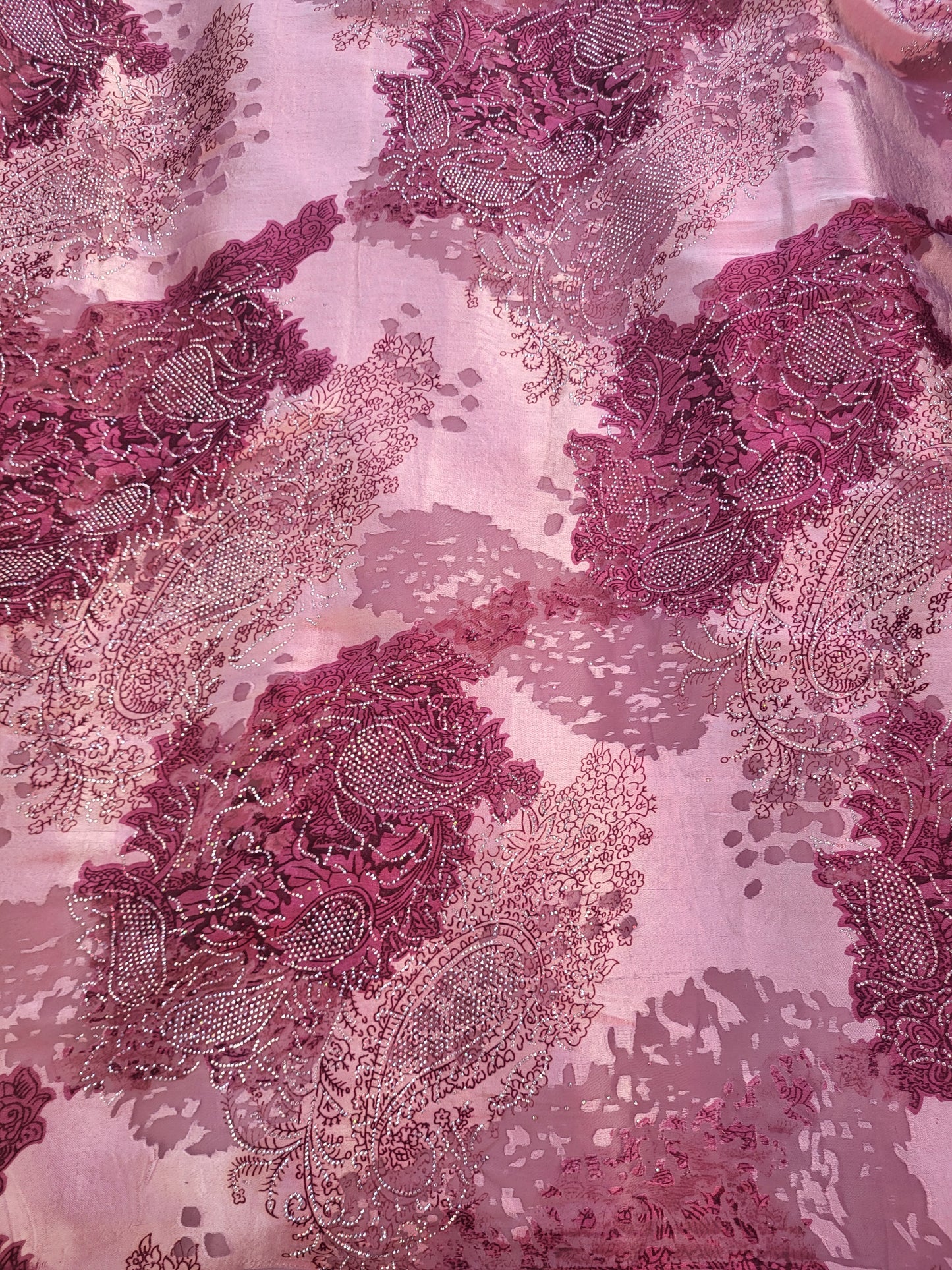 Tissu mousseline de soie "tlija" tissée a strass - violet