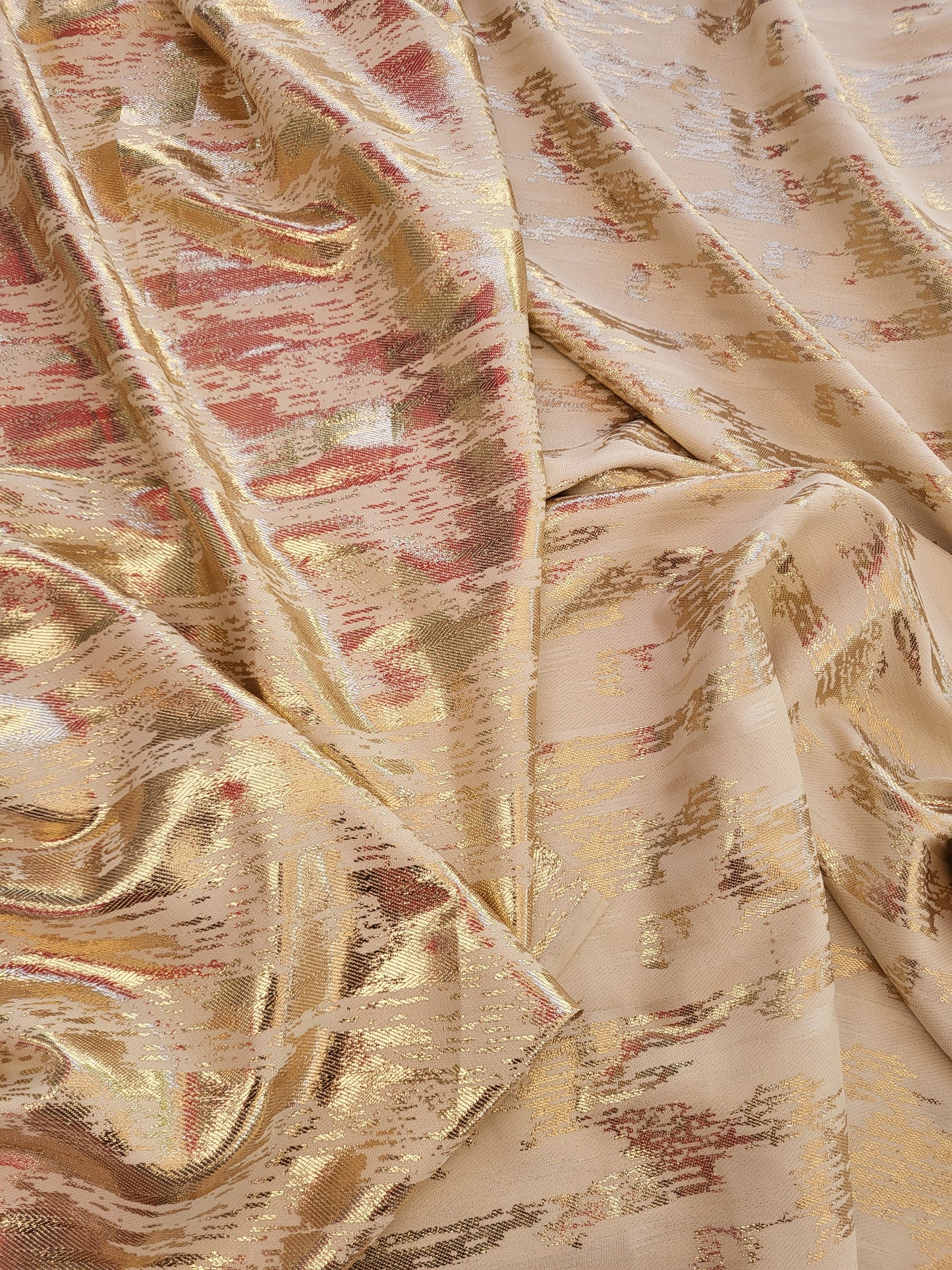 Tissu jacquard de soie tissé - Blanc cassé et Or