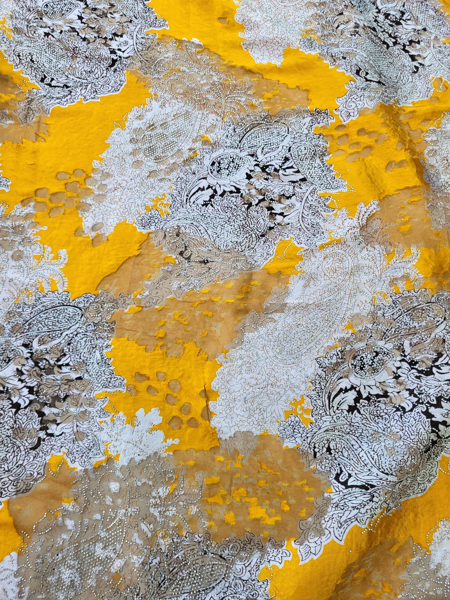 Tissu mousseline de soie "tlija" tissée a strass - jaune moutarde