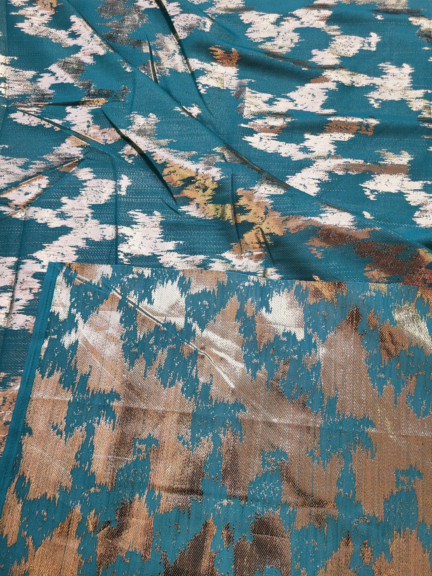 Tissu jacquard de soie tissé - Bleu et Or