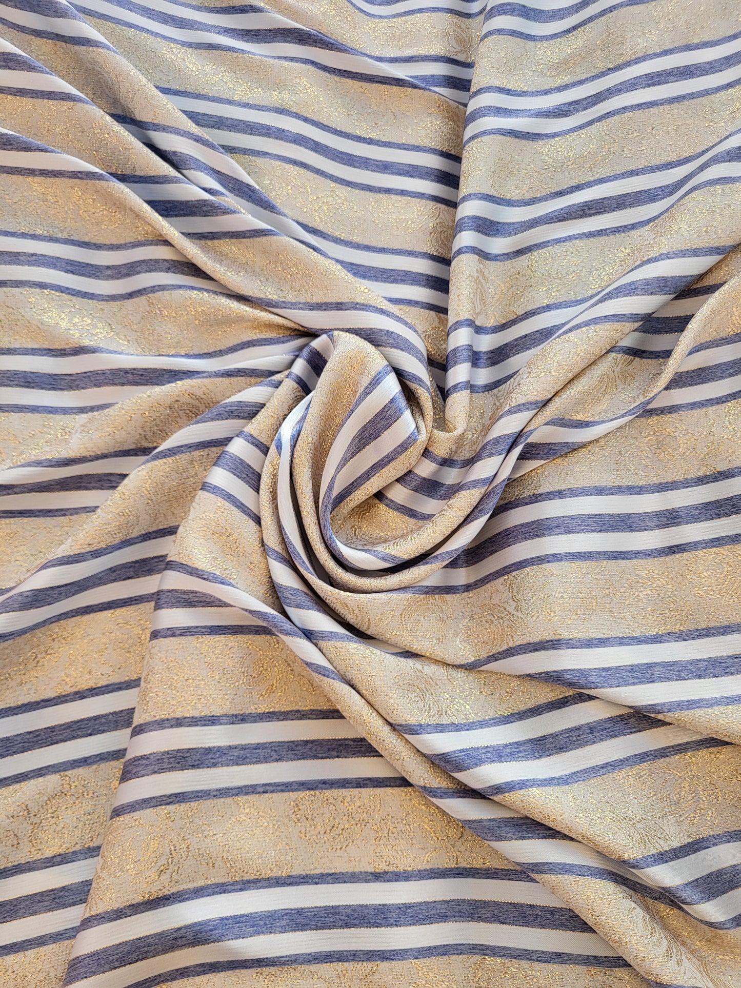 Tissu satin de soie "jawhara" tissé - Bleu et Or