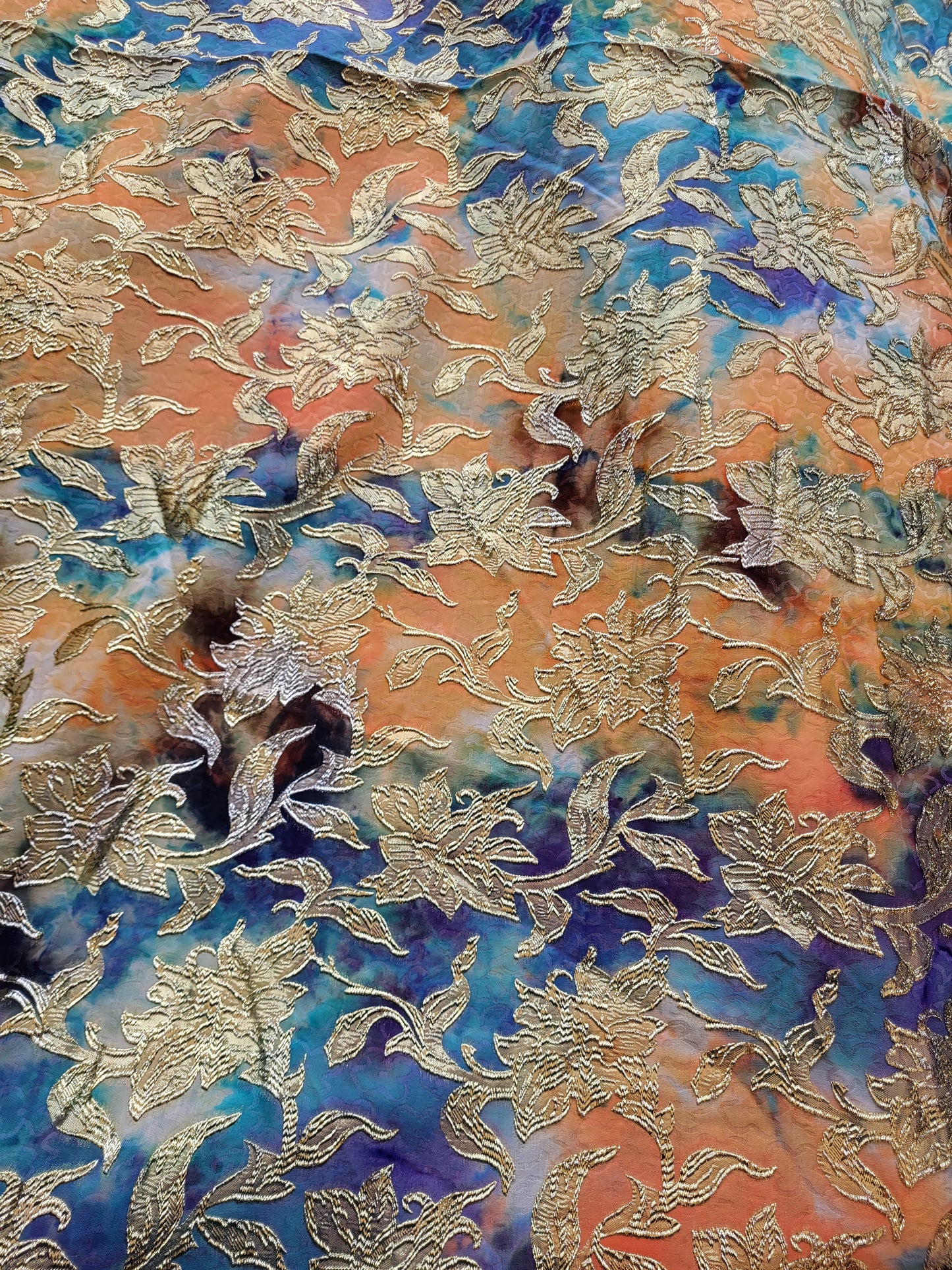 Tissu "Brocart" tissée - Orange et Or
