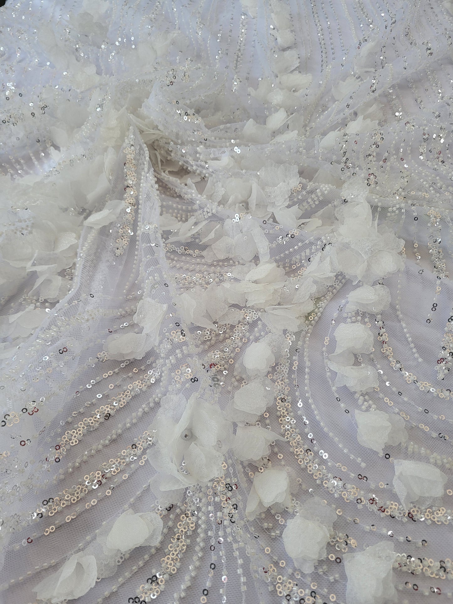 Tissu tulle perlé - Blanc