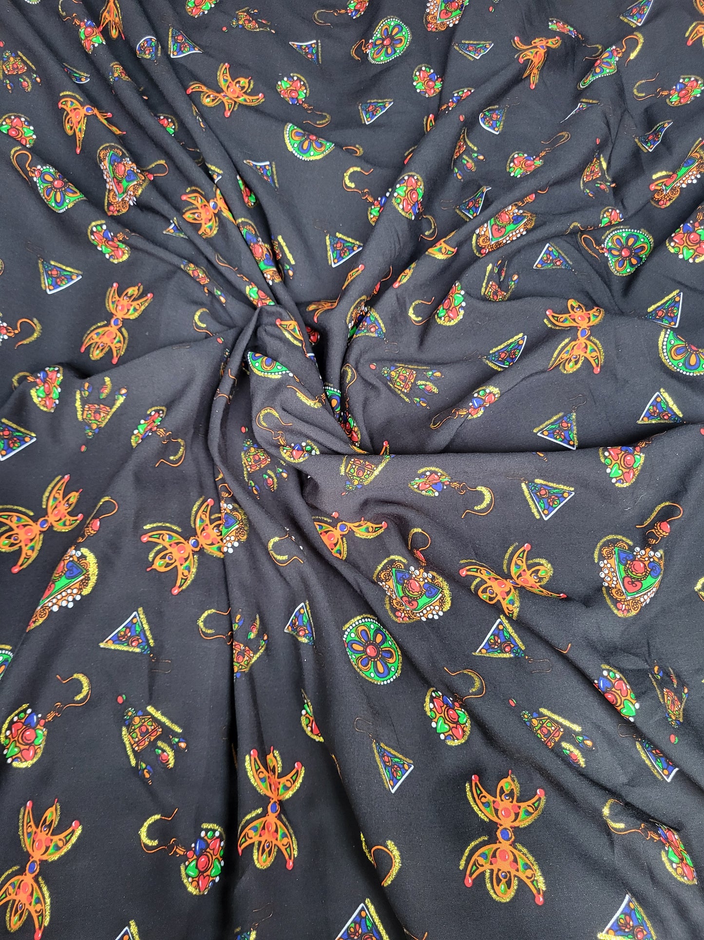Tissu coton viscose Noir à motifs berbère -