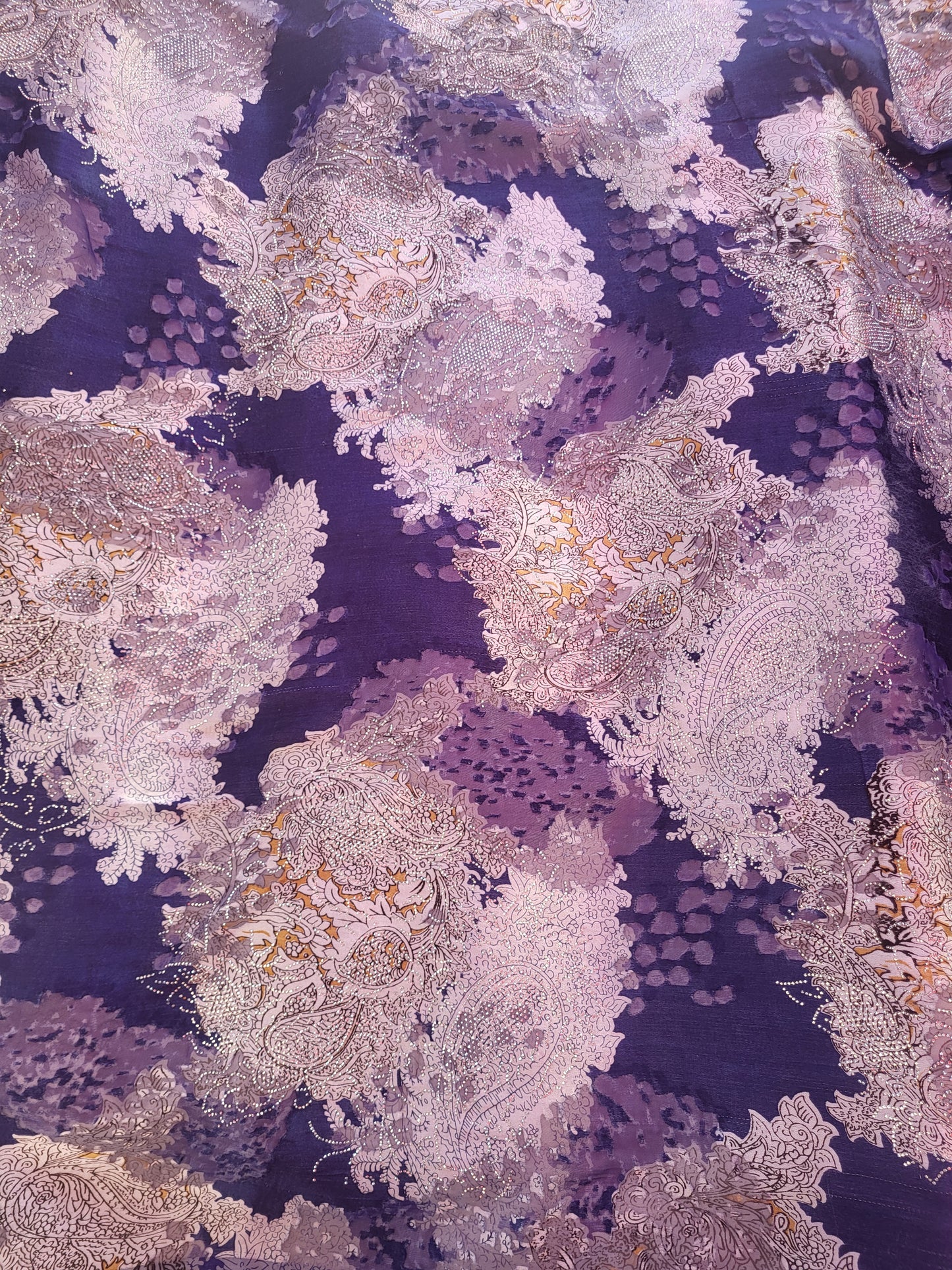 Tissu mousseline de soie "tlija" tissée a strass - Bleu