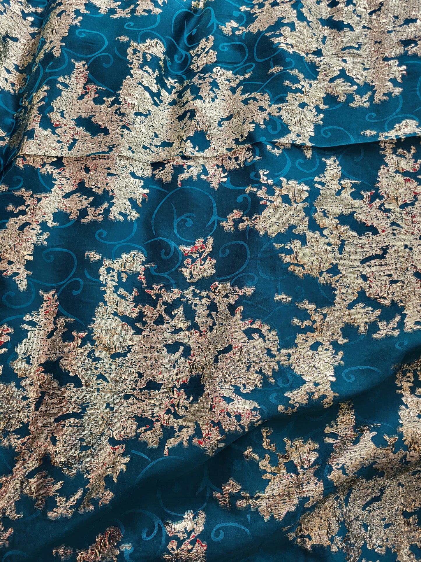 Tissu "Brocart" tissée - Vert et Or