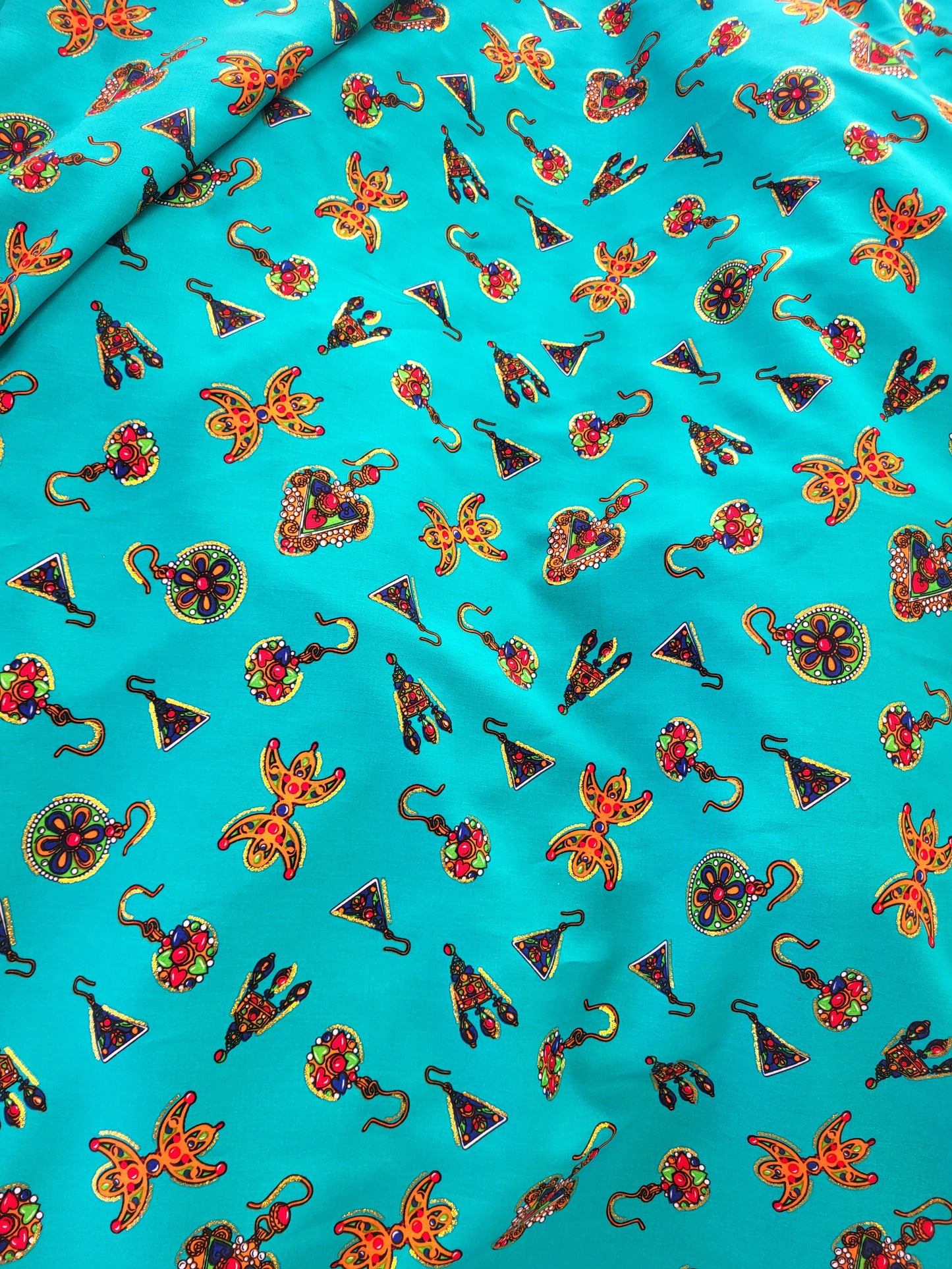 Tissu coton viscose Vert à motifs berbère -
