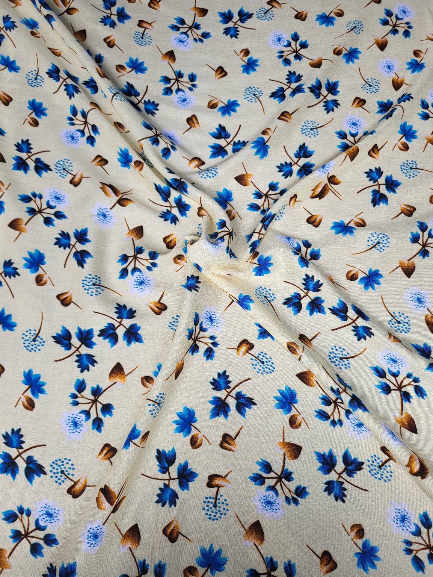 Tissu coton viscose imprimé - Bleu-Beige