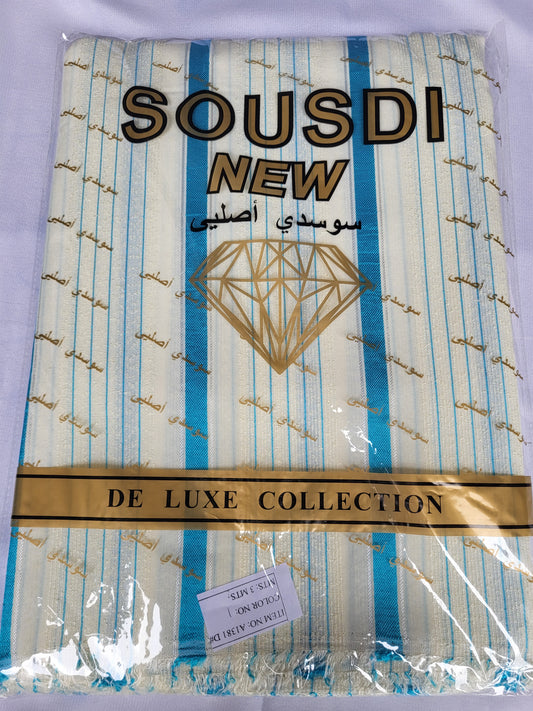 Tissu Sousdi "Jellaba" - Bleu turquoise et Beige