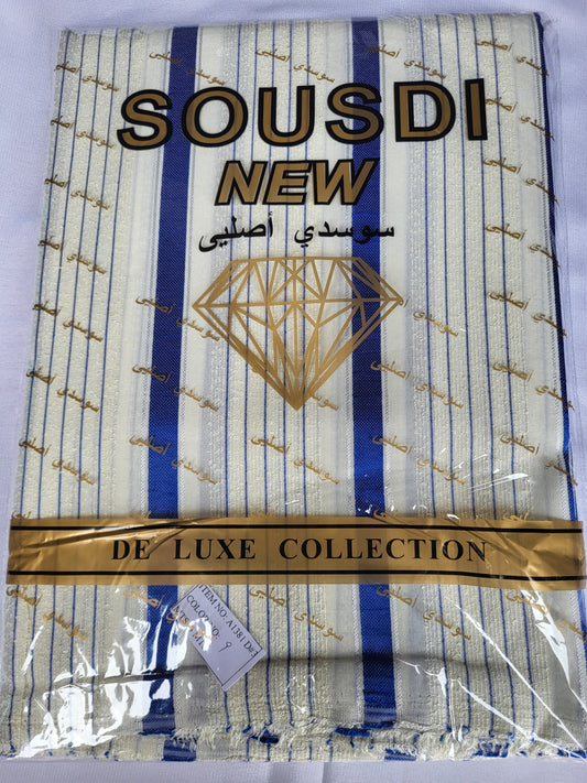 Tissu Sousdi "Jellaba" - Bleu roi et Beige