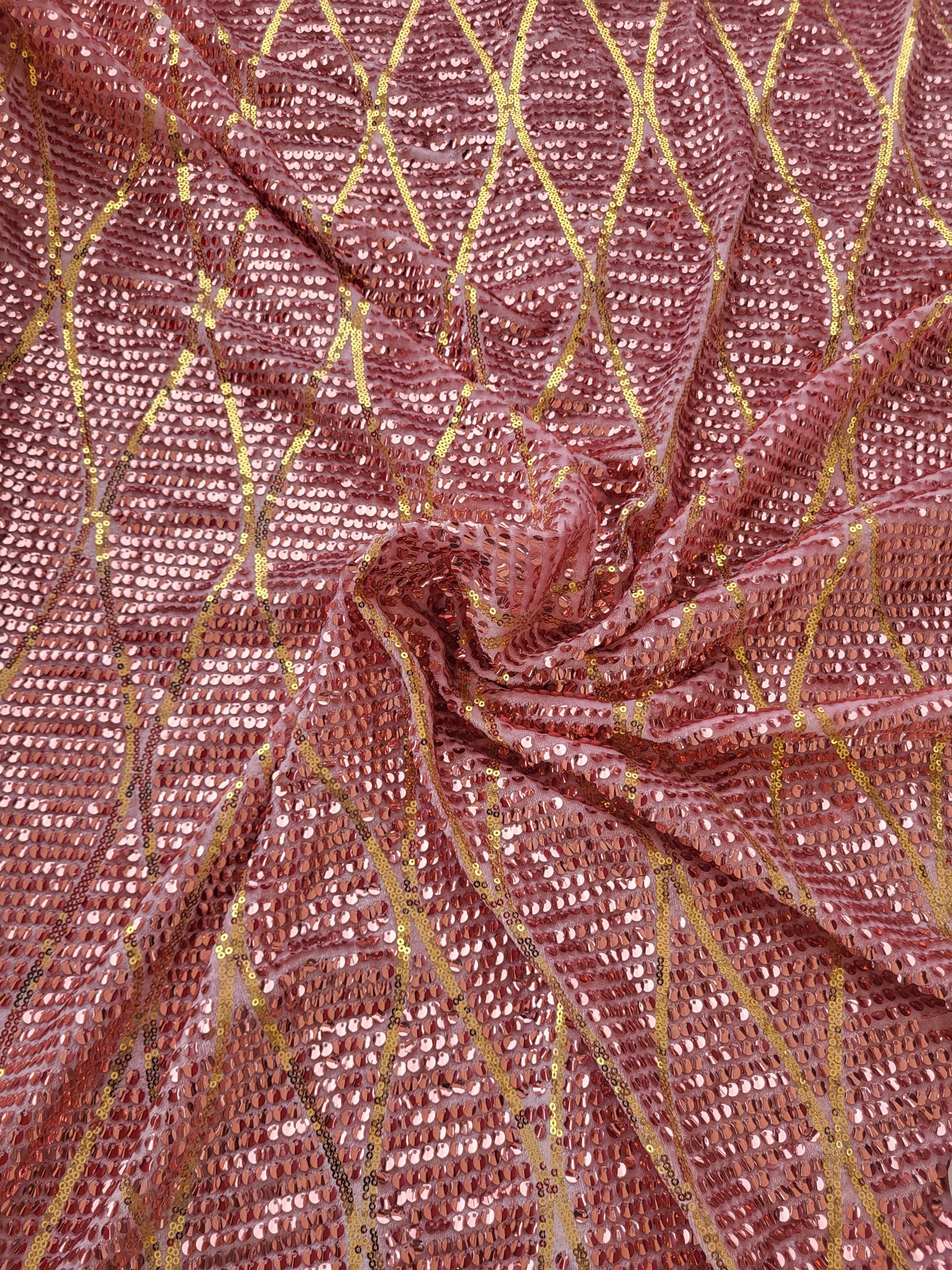 Tissu sequin sur base velours - Rose et Or