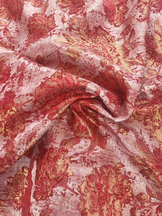 Tissu "Brocart" tissée - Bordeaux et Or