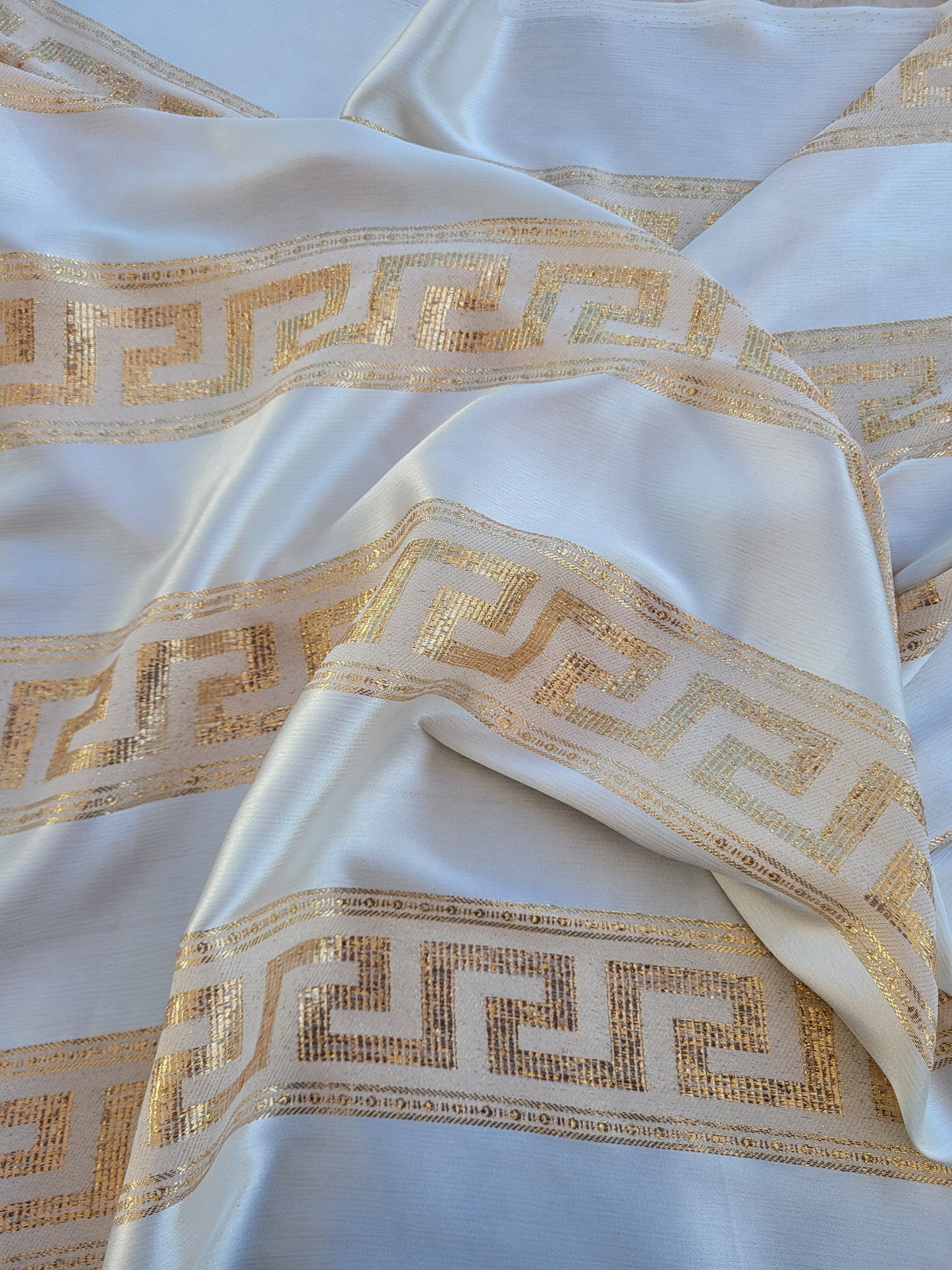 Tissu satin de soie "jawhara" tissé - Blanc cassé et Or #2