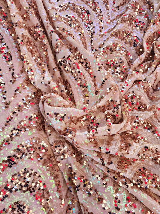Tissu sequin sur base velours - Beige