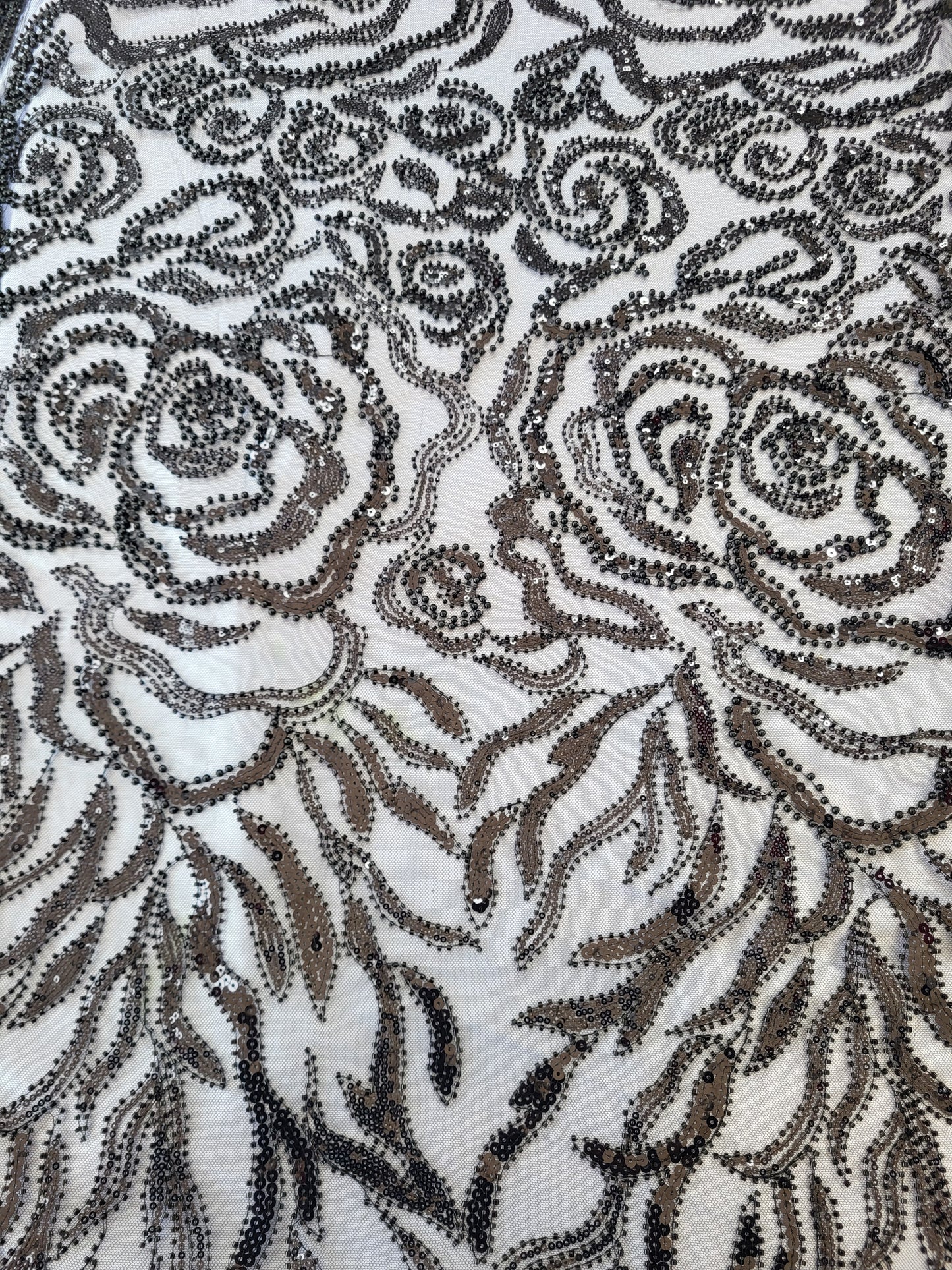 Tissu tulle perlé  - Noir