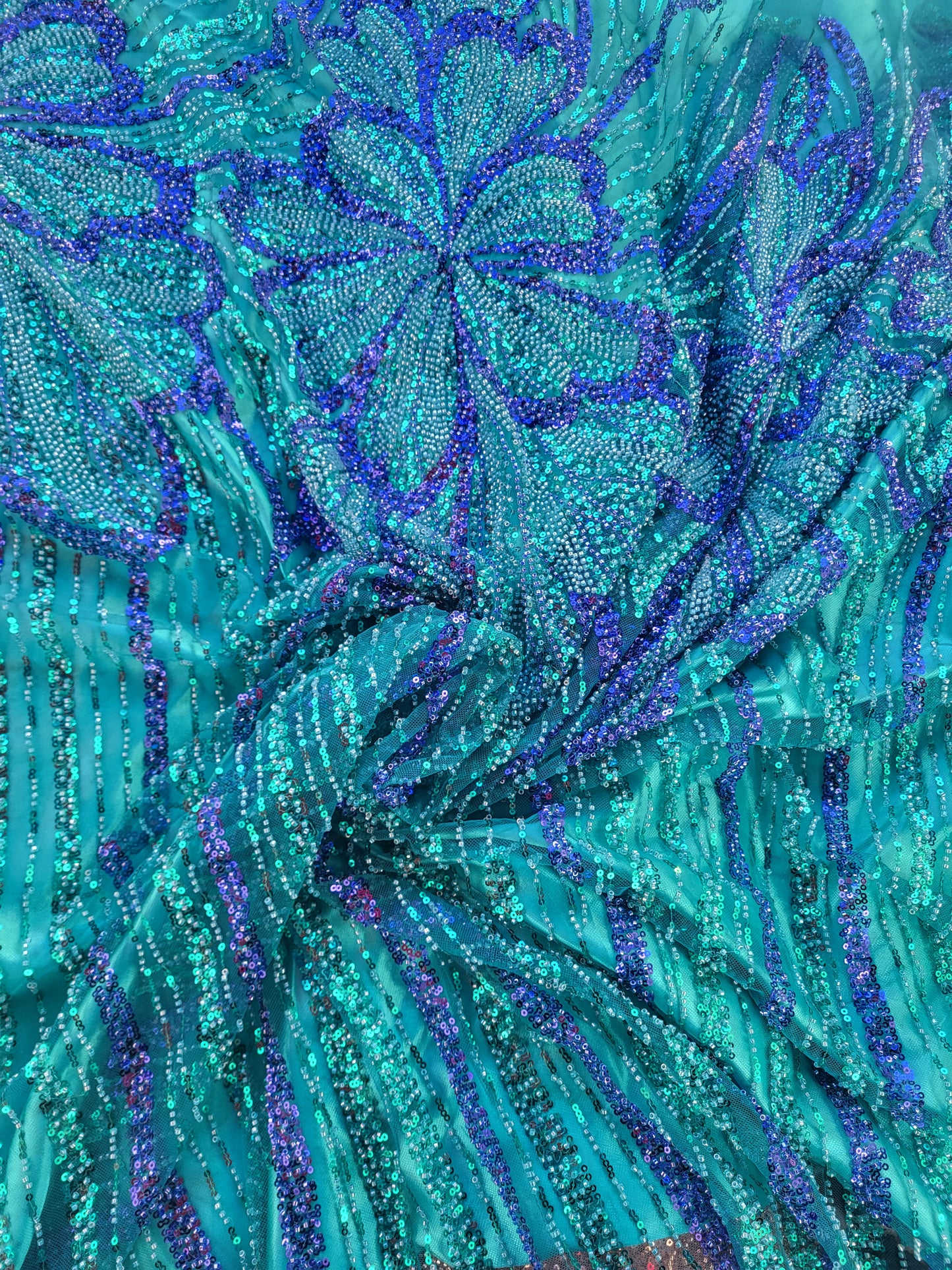 Tissu tulle perlé  - Vert