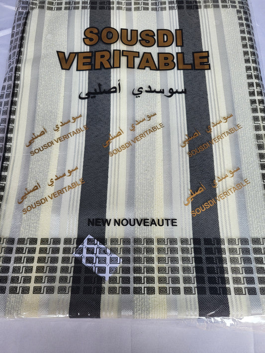 Tissu Sousdi "Jellaba" - Noir et Beige