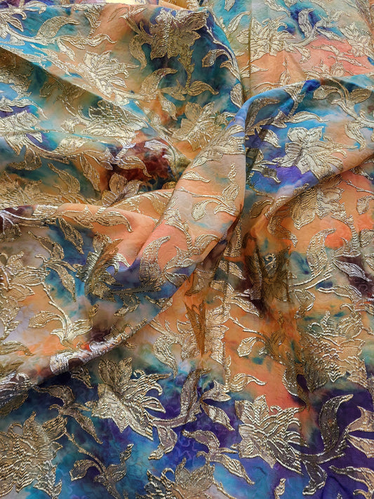 Tissu "Brocart" tissée - Orange et Or