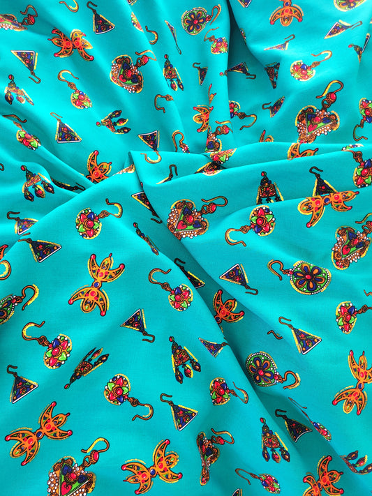 Tissu coton viscose Vert à motifs berbère -