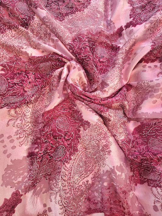 Tissu mousseline de soie "tlija" tissée a strass - violet