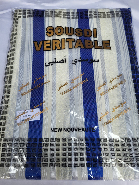 Tissu Sousdi "Jellaba" - Bleu roi et Beige