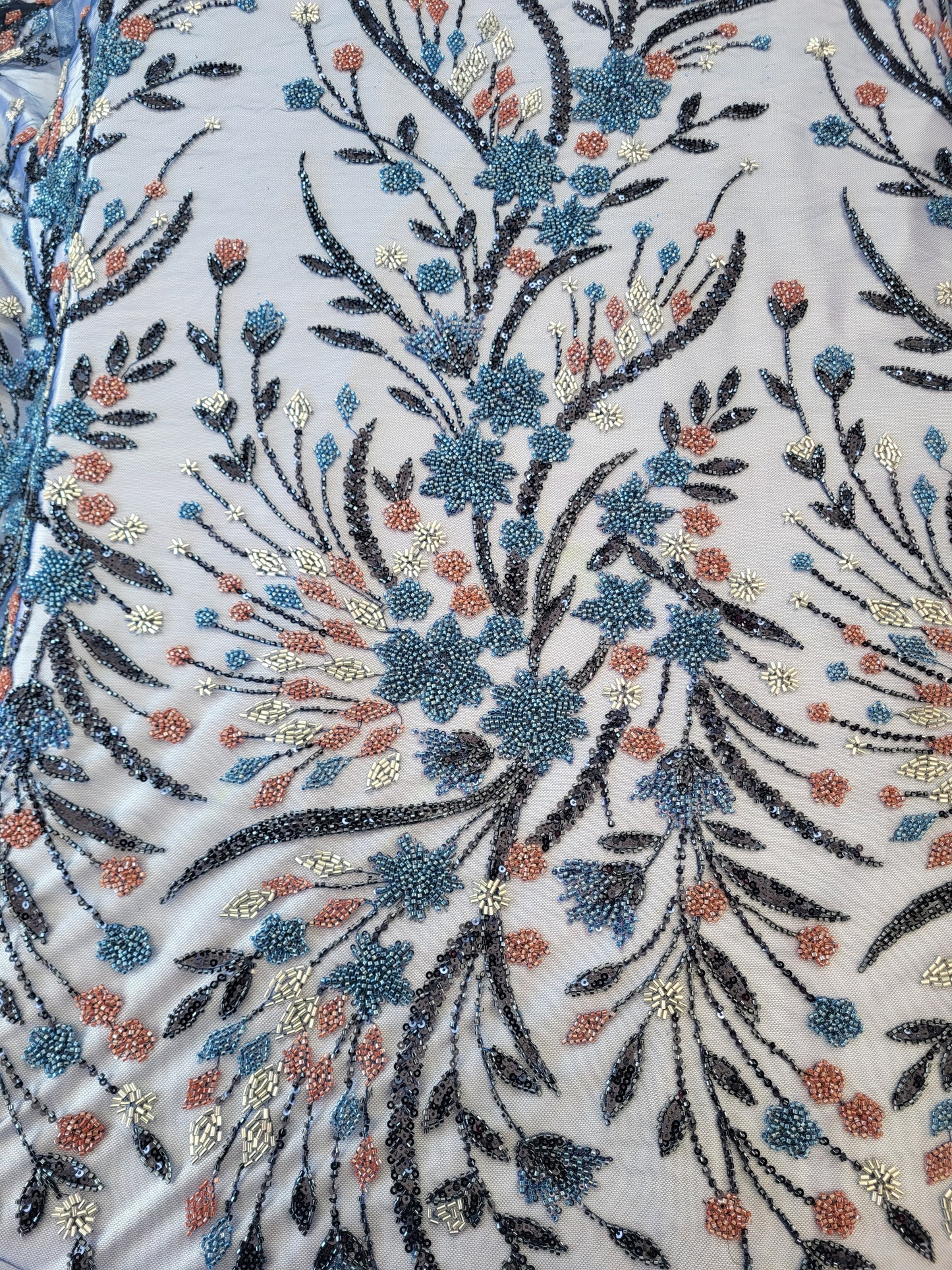 Tissu tulle perlé  - Bleu marine