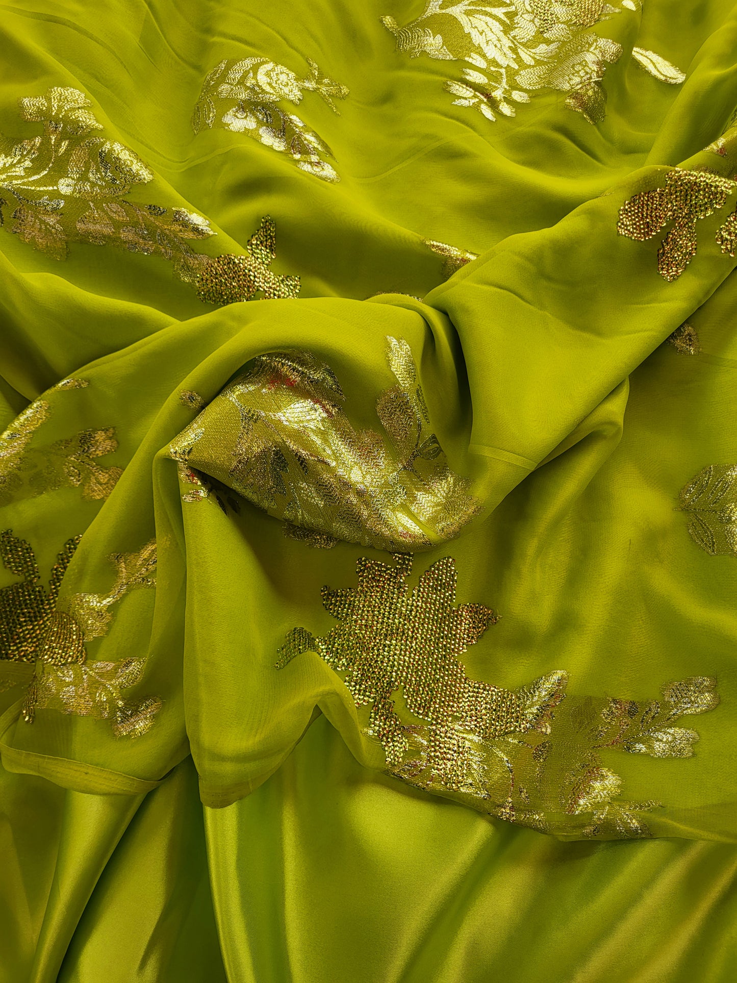 Tissu mousseline de soie "tlija" tissée - Vert et Or