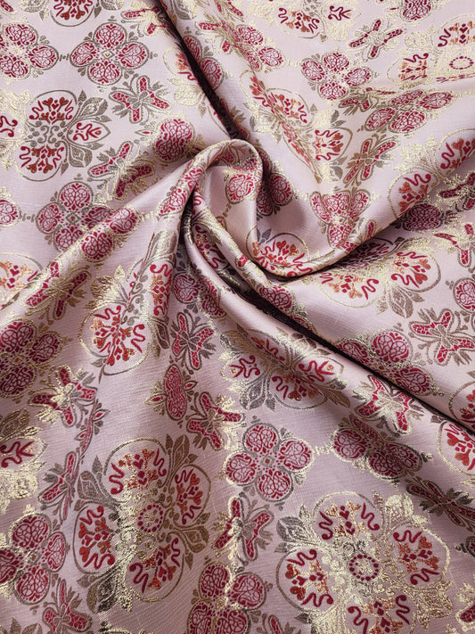 Tissu "Brocart" tissée - Bordeaux et Or