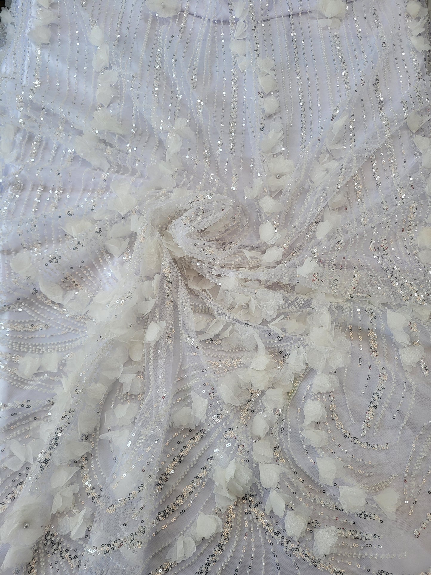 Tissu tulle perlé  - Blanc