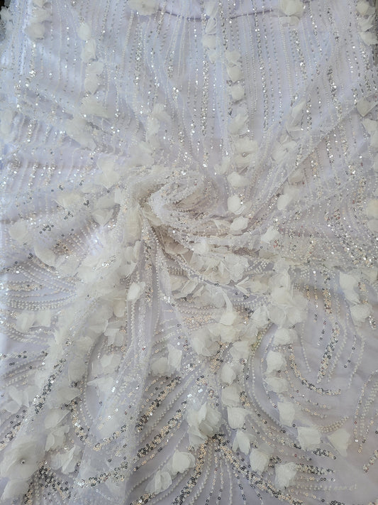 Tissu tulle perlé  - Blanc
