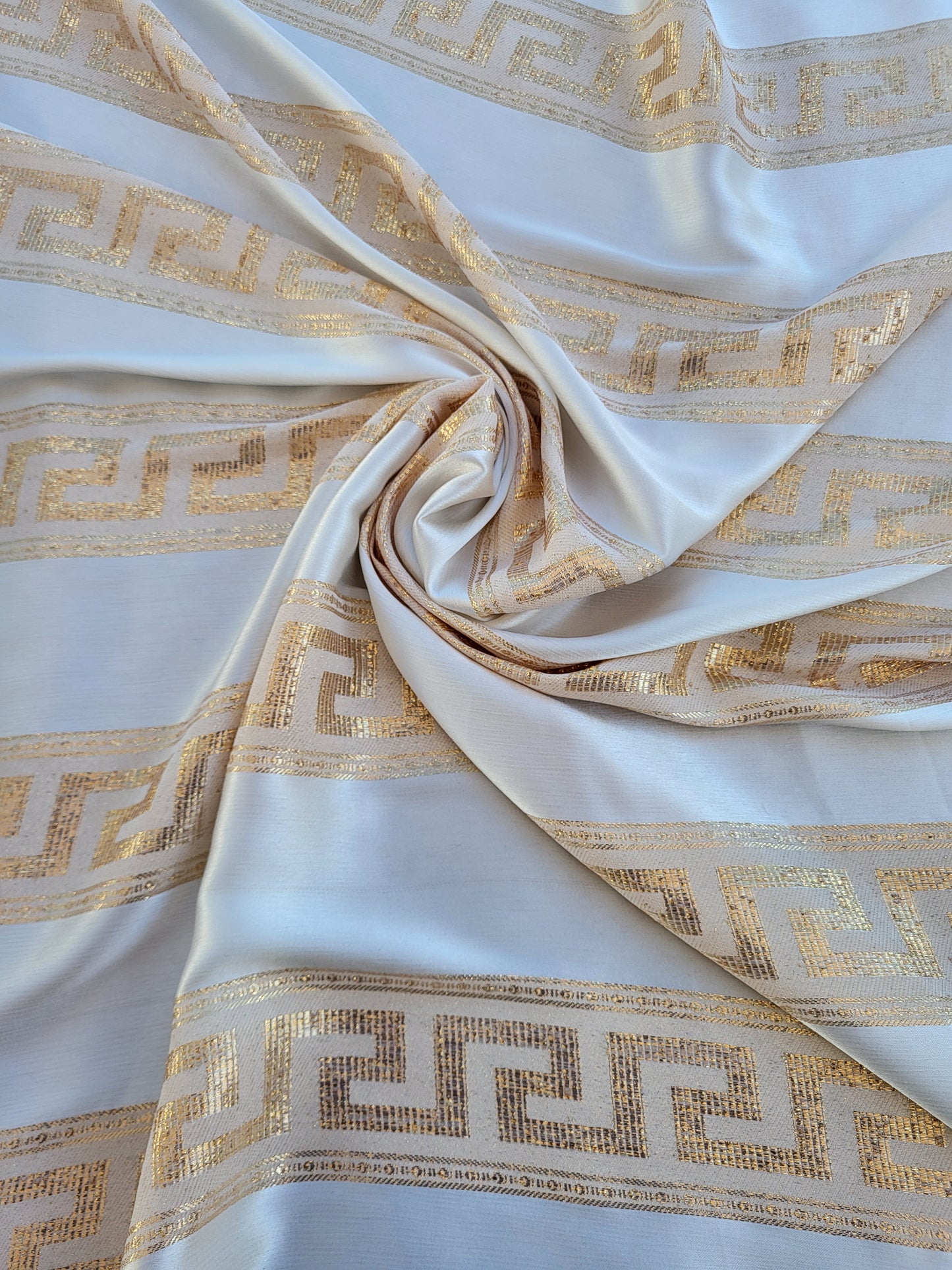 Tissu satin de soie "jawhara" tissé - Blanc cassé et Or #2